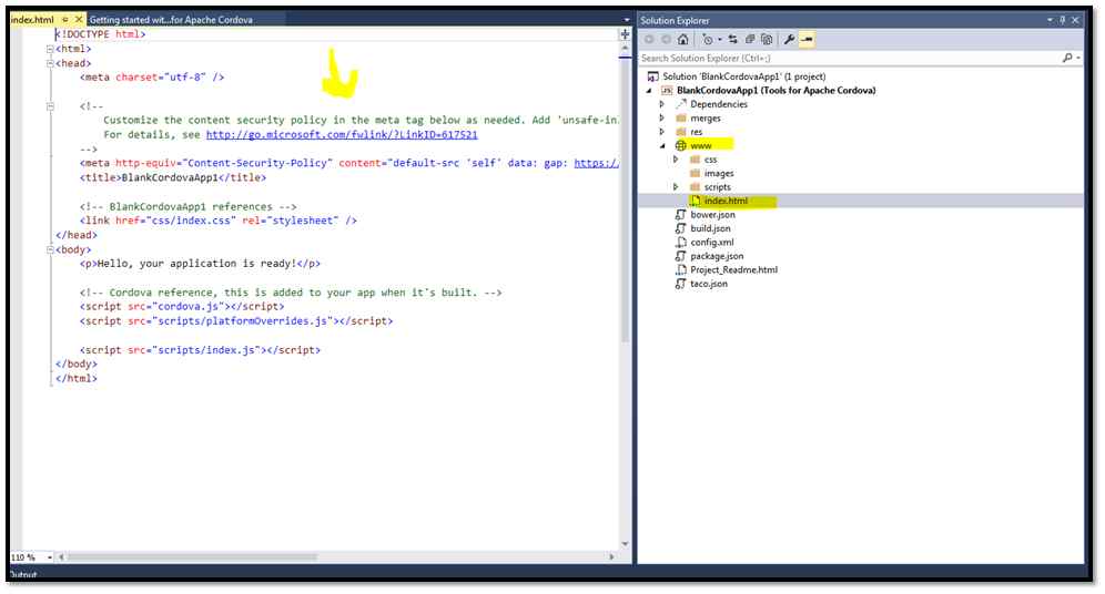 mobile application with html code